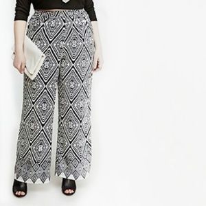 Navy Blue Abstract Diamond Print Wide Leg Pants